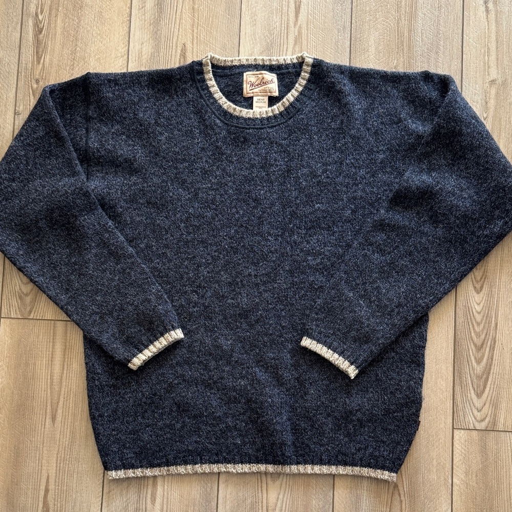 Woolrich Navy and Cream Crewneck wool Sweater